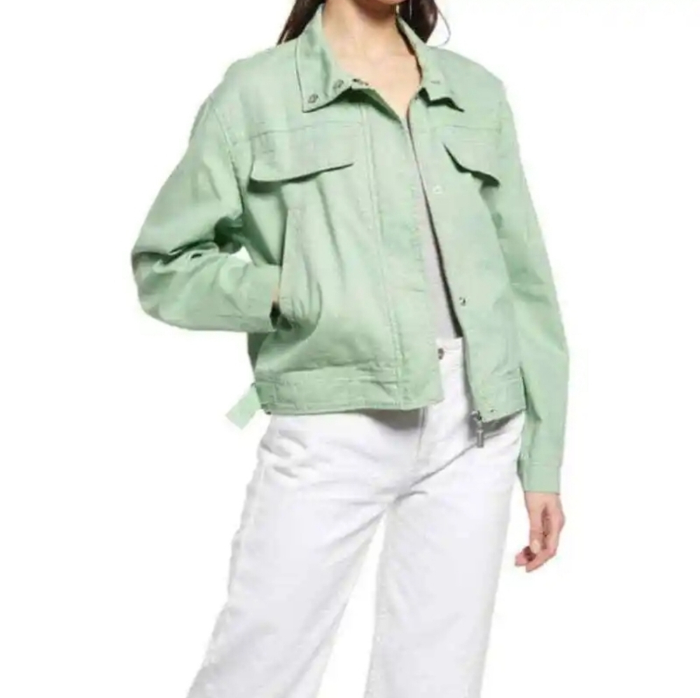 Treasure & Bond Stand Collar Cotton Twin Jacket in Green basil L NWT